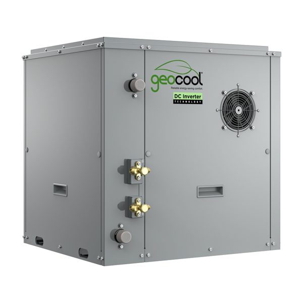 GeoCool compressor module with water connections and refrigerant service valves